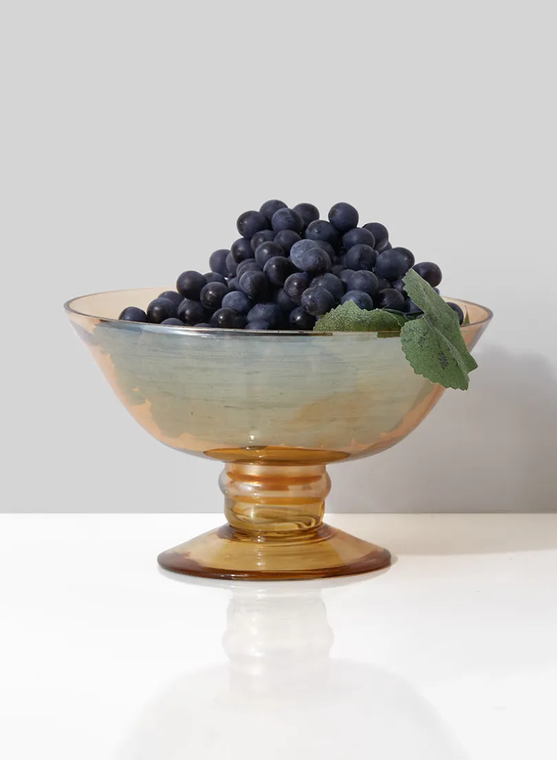 6.5in Wide Amber Luster Glass Flower Compote