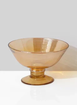 6.5in Wide Amber Luster Glass Flower Compote