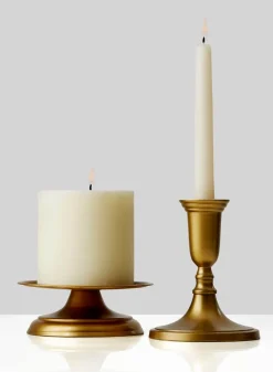 5.5in Wide Antique Brass Gold Pillar Candle Holder