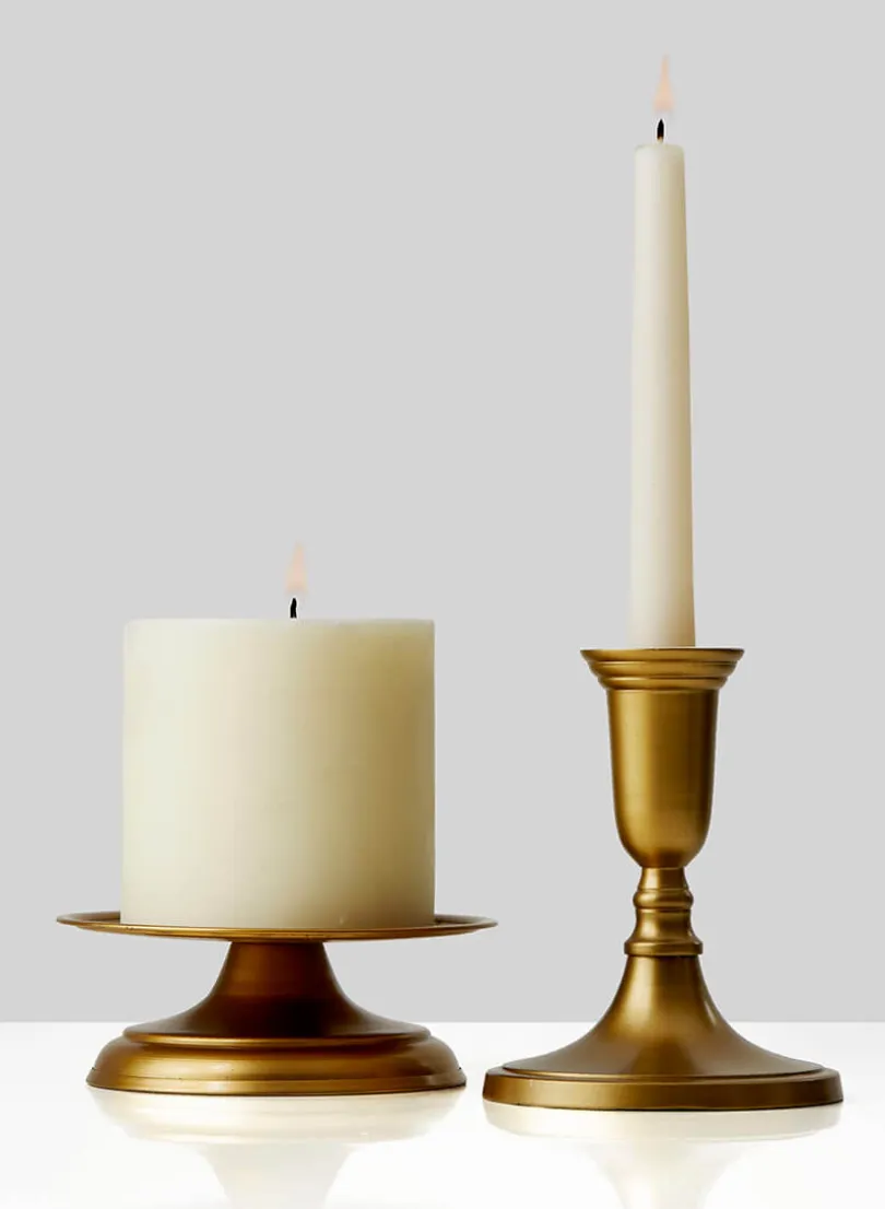 5.5in Wide Antique Brass Gold Pillar Candle Holder