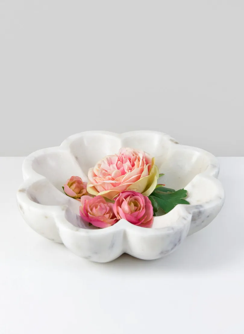 8in Wide Ashgabat White Marble Petal Tray
