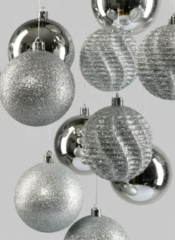 3in Wide Assorted Silver Plastic Ornaments, Set of 12