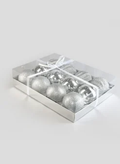 3in Wide Assorted Silver Plastic Ornaments, Set of 12