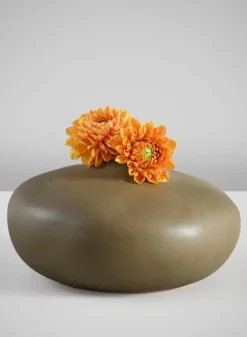 7in Wide Atelier Nature Tan Short Ceramic Vase