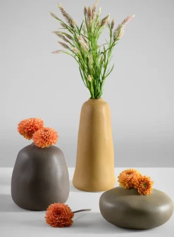 7in Wide Atelier Nature Tan Short Ceramic Vase