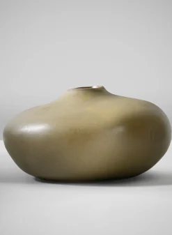 7in Wide Atelier Nature Tan Short Ceramic Vase