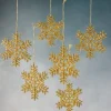6in Wide Beaded Plastic Snowflake Amber, Set of 6