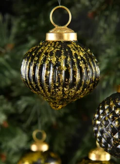 2.5in Wide Black Gold Antique Glass Ornaments, Set of 12