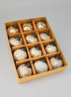 2in Wide Blush & Gold Foil Assorted Glass Ornaments