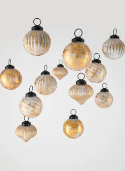 2in Wide Blush & Gold Foil Assorted Glass Ornaments