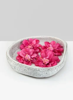 10.5in Wide Byzantine Aged White Shallow Ceramic Bowl