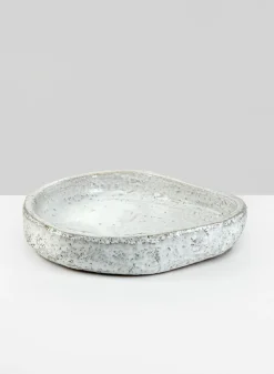 10.5in Wide Byzantine Aged White Shallow Ceramic Bowl