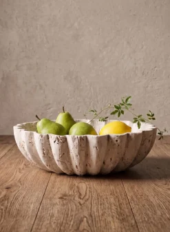 10in Wide Chagai Natural Travertine Decorative Bowl