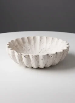 10in Wide Chagai Natural Travertine Decorative Bowl