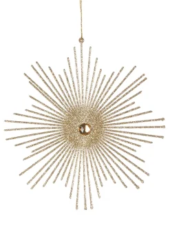 6.5in Wide Champagne Gold Glitter Starburst Plastic Ornament
