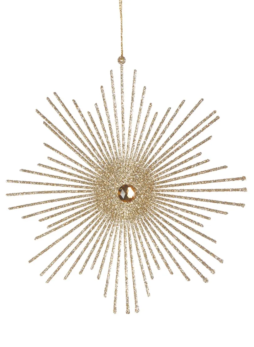 6.5in Wide Champagne Gold Glitter Starburst Plastic Ornament