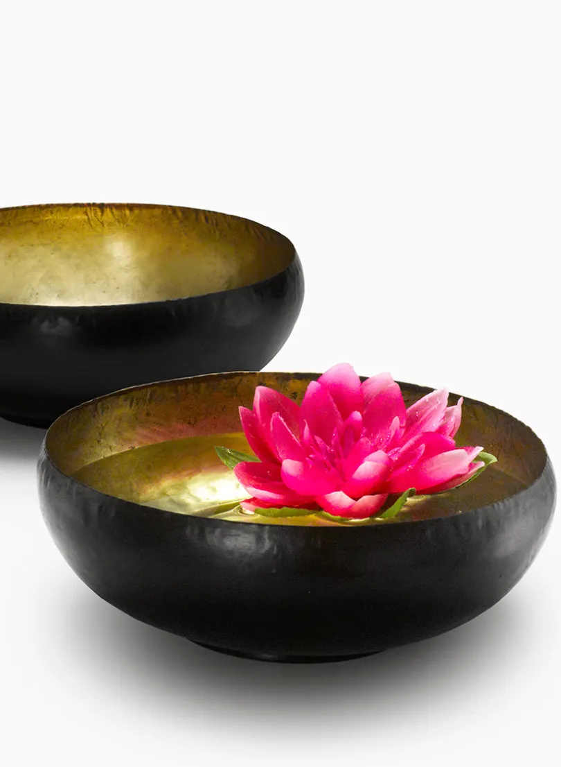 12in Wide Chennai Black Out Gold In Aluminum Bowl