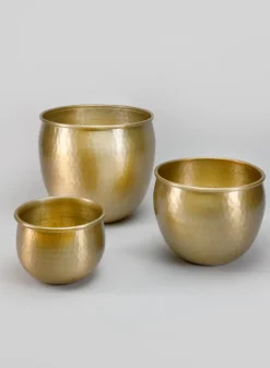10.75in Wide Devdas Brass Look Aluminum Indoor Garden Pot, Large