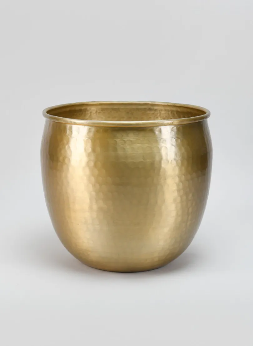 10.75in Wide Devdas Brass Look Aluminum Indoor Garden Pot, Large
