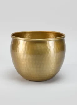 9in Wide Devdas Brass Look Aluminum Indoor Garden Pot, Medium