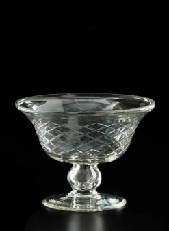 6in Wide Diamond Cut Glass Pedestal Bowl