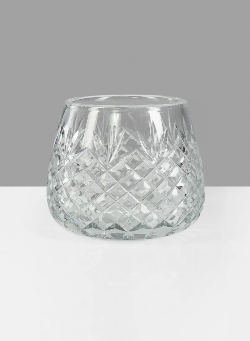 4in Wide Diamond Cut Glass Roly-Poly Vase