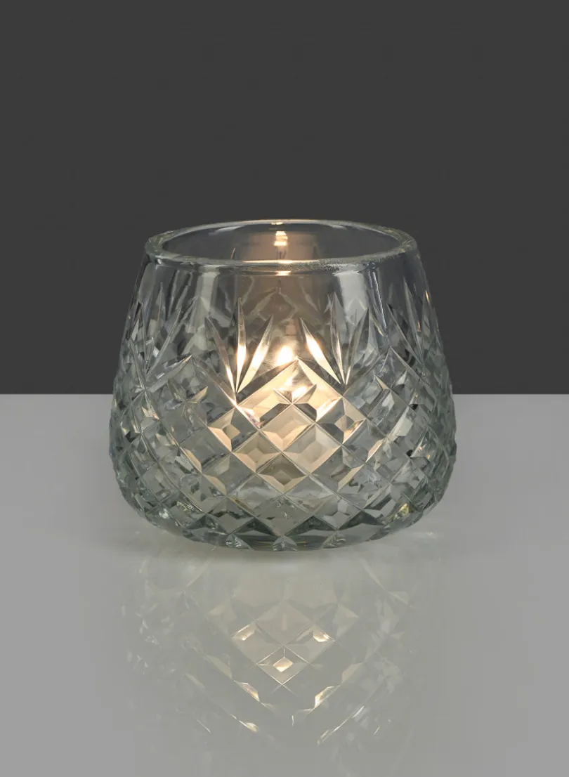 4in Wide Diamond Cut Glass Roly-Poly Vase