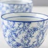 4.25in Wide Dynasty Blue Floral Ceramic Bowls, Set of 2