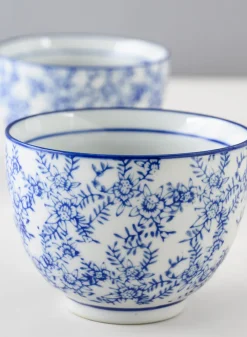 4.25in Wide Dynasty Blue Floral Ceramic Bowls, Set of 2