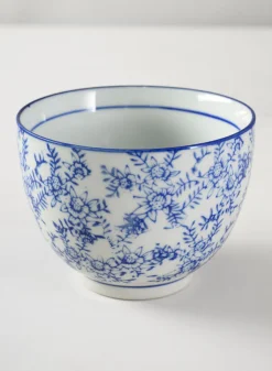4.25in Wide Dynasty Blue Floral Ceramic Bowls, Set of 2
