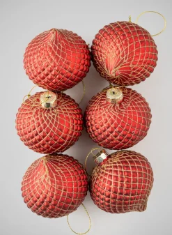 3in Wide Gilded Gold Red Onion Glass Ornament, Set of 6