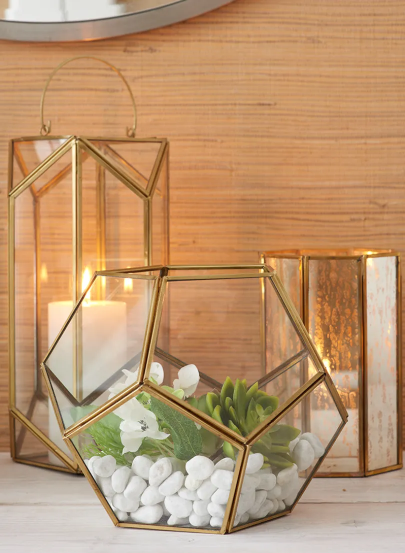 10in Wide Glass Honeycomb Candleholder