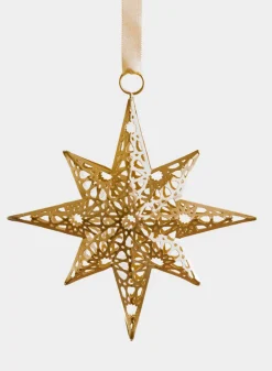 7in Wide Gold North Star Metal Ornament, Set of 4