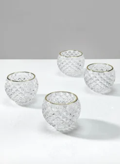 3in Wide Gold Rim Diamond Glass Fishbowl Tea Light Holder, Set of 4