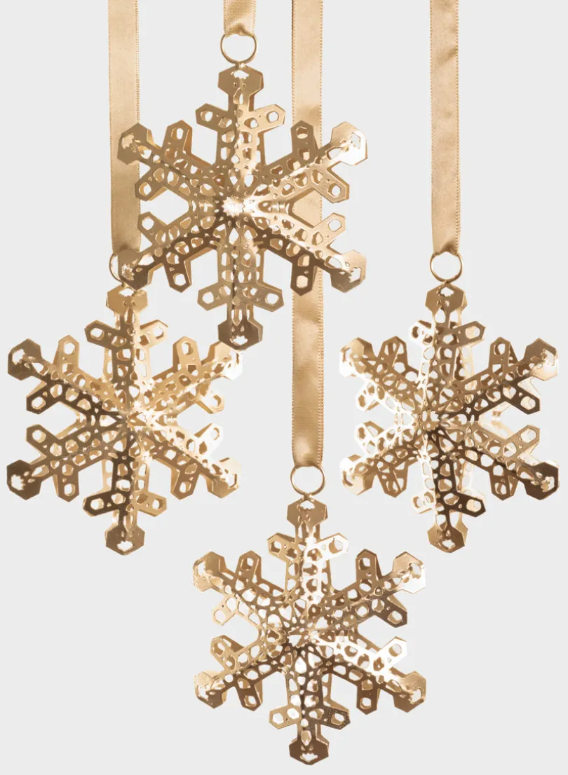 6in Wide Gold Snowflake Metal Ornament, Set of 4