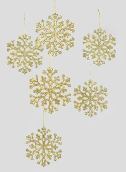 4in Wide Gold Snowflake Plastic Ornaments, Case of 6