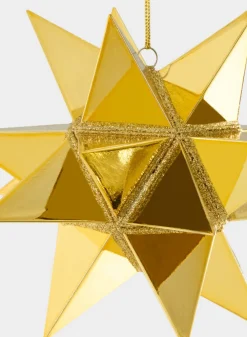 7in Wide Gold Starbust Glittered Plastic Ornament