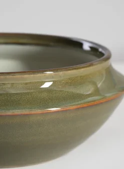 7.5in Wide Green Glaze Ceramic Ikebana Bowl