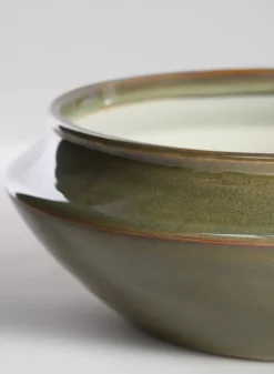 7.5in Wide Green Glaze Ceramic Ikebana Bowl