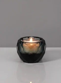 2.25in Wide Grey Faceted Cup Crystal Tealight Holder
