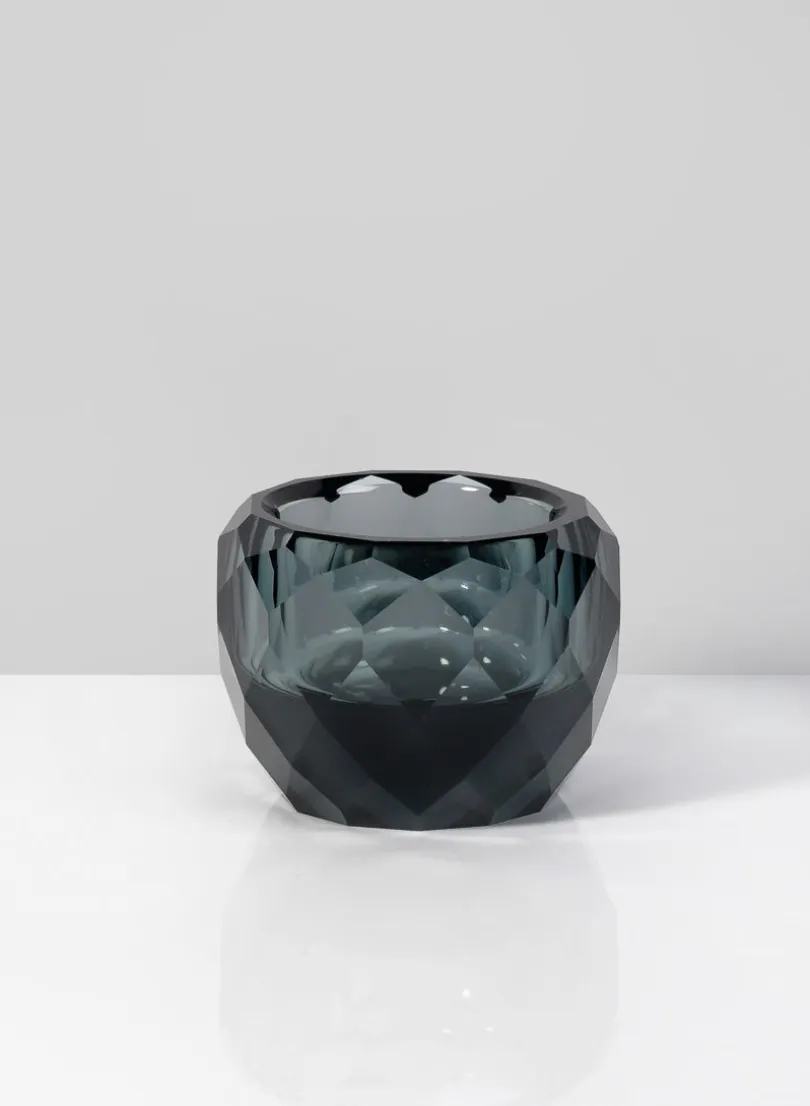 2.25in Wide Grey Faceted Cup Crystal Tealight Holder