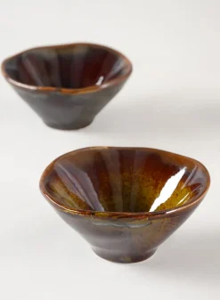 4.5in Wide Guan Oxblood Mini Ceramic Bowls, Set of 2