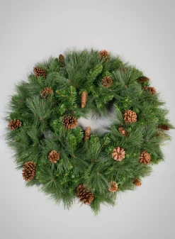32in Wide Hard Needle Wreath, 24 Pinecones, 240 Tips