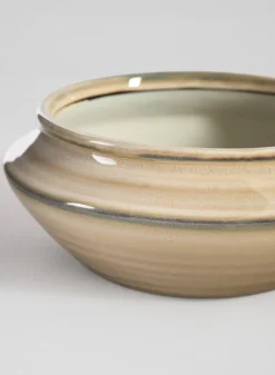 5.5in Wide Ivory Glaze Ceramic Ikebana Bowl