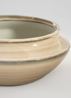 5.5in Wide Ivory Glaze Ceramic Ikebana Bowl