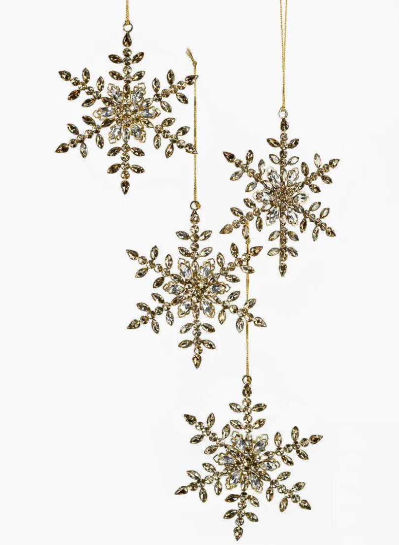 6in Wide Jewel Stud Snowflake Ornament, Set of 4