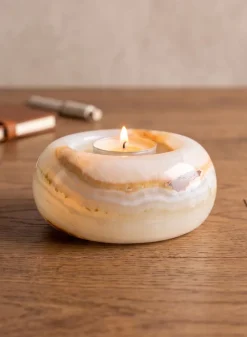 3in Wide Khyber White Onyx Candle Holder