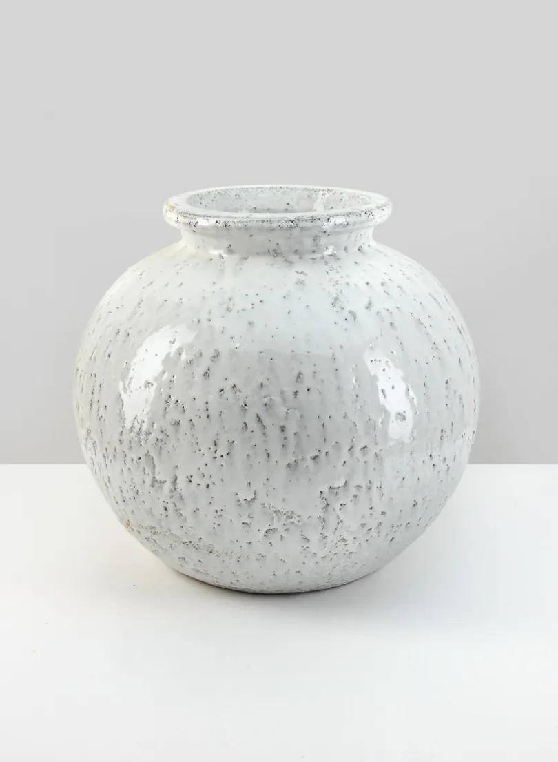 11.5in Wide Lebes Aged White Garden Urn