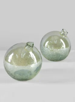 5in Wide Leila Tilted Speckled Luster Green Glass Ball Vase, Set of 2