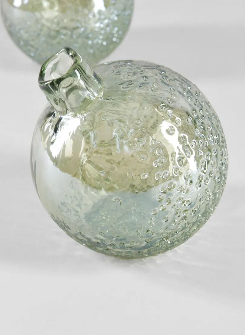 4in Wide Leila Tilted Speckled Luster Green Glass Ball Vase, Set of 2